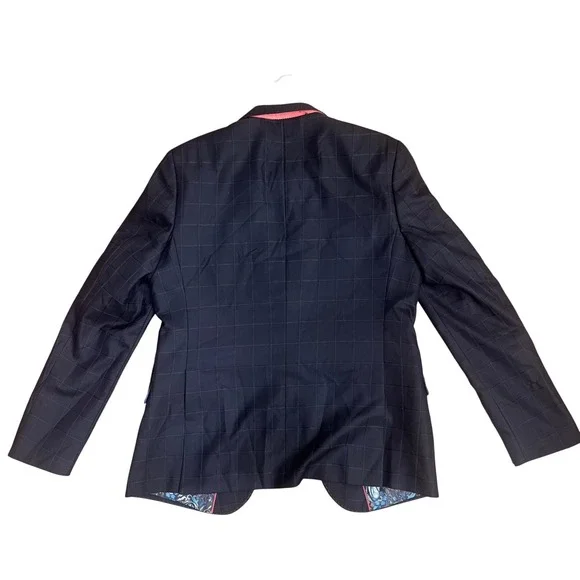 Maceoo Descartes Blazer Mens 40 Navy Blue Windowpane Check Sport Coat NEW